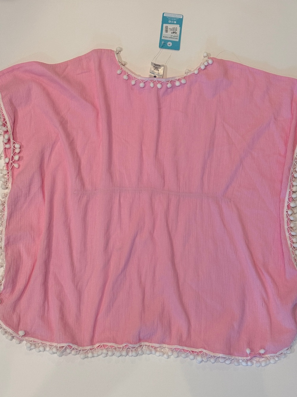 NWT Girls Snapper Rock Pink Pom-Pom Trim Cotton Tunic Cover-Up Size 10-12